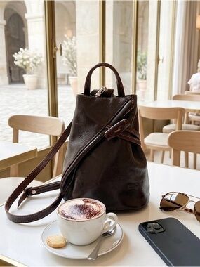 Vera Pelle Dark Brown Leather Bag with Debossed Logo